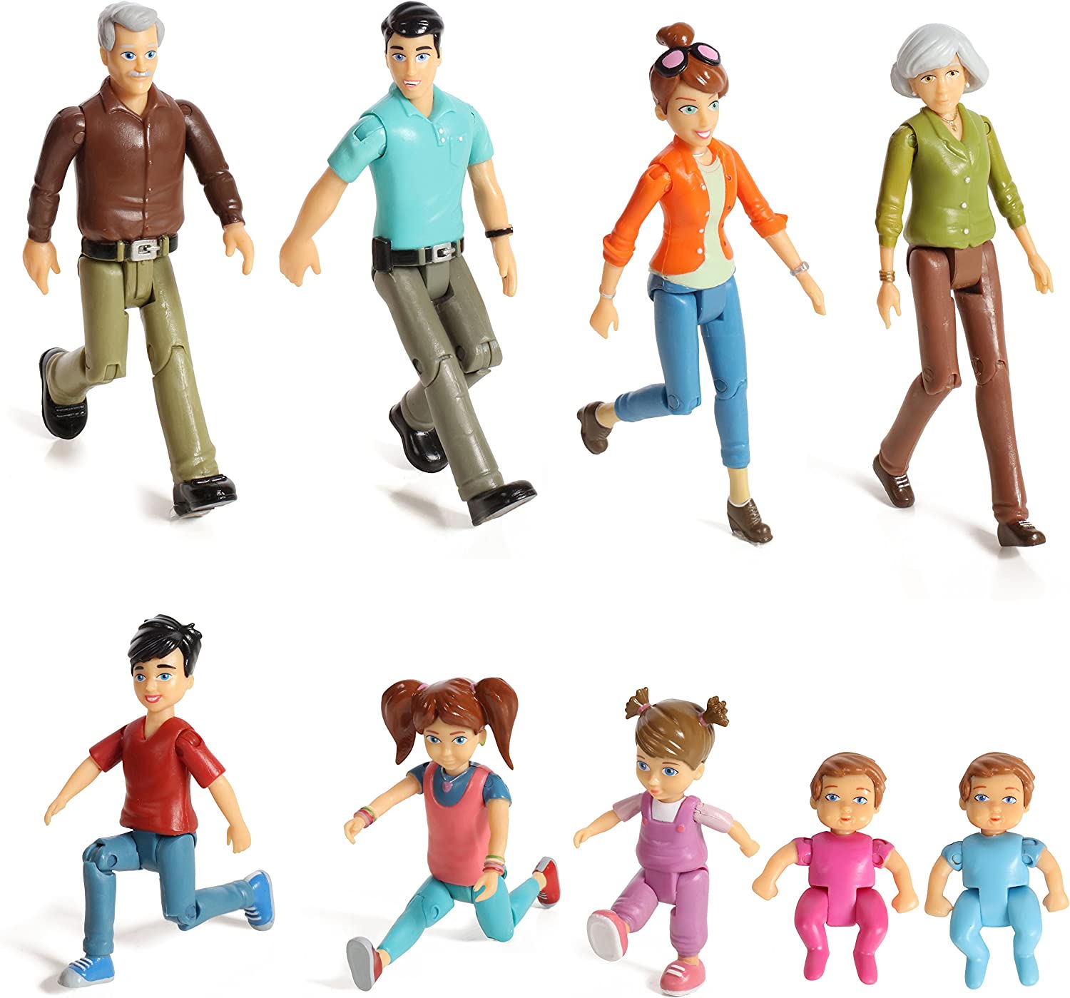 Sweet Li’l Family Dollhouse People Set of 9 Action Figure Set – Grandpa, Grandma, Mom, Dad, Sister, Brother, Toddler, Twin Boy & Girl - Image 2