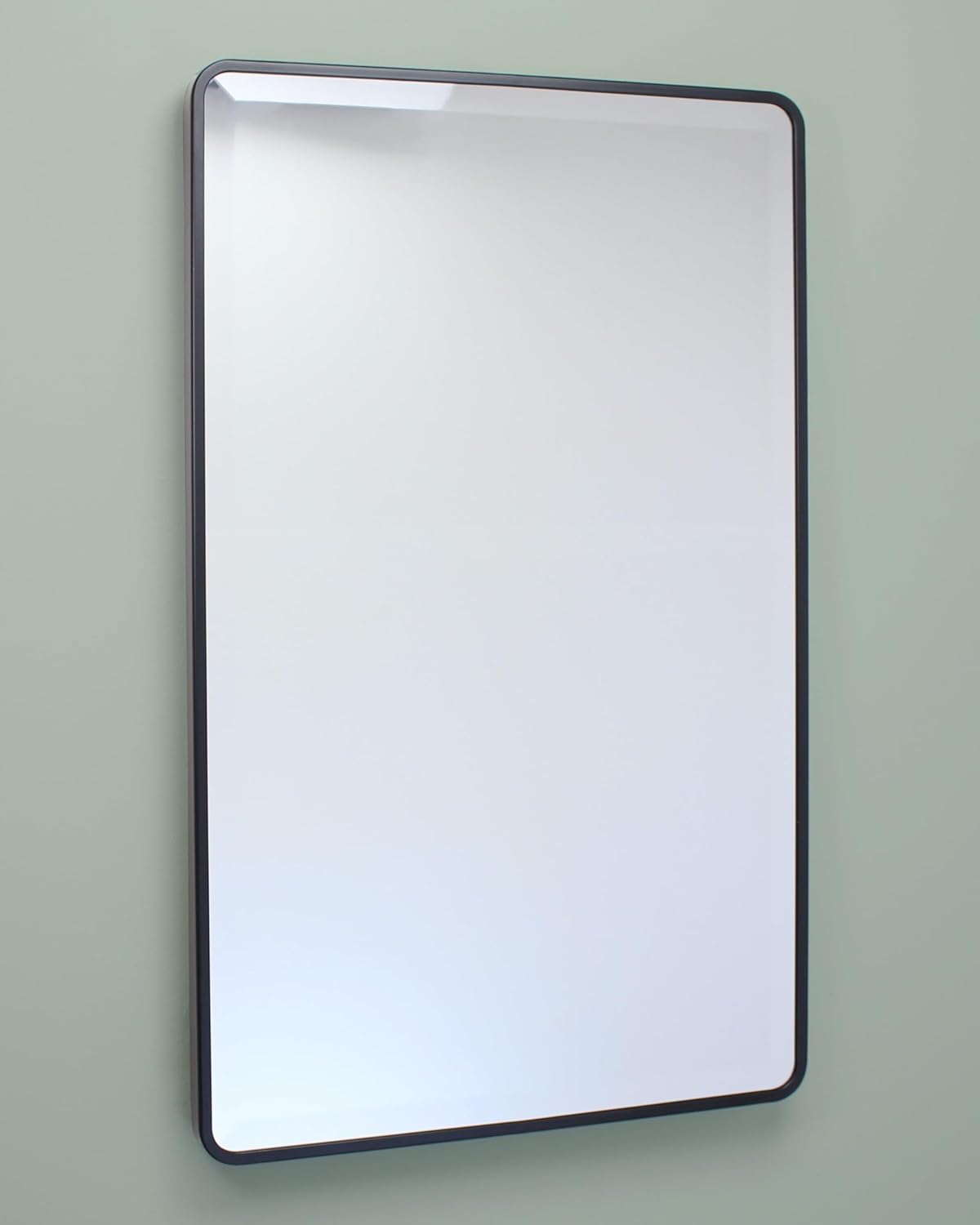 16×20 Austin Farmhouse Metal Framed Rounded Rectangle Recessed Bathroom Medicine Cabinet, Beveled Mirror, 14×18 in-Wall Opening, powder-coated Steel, Glass Shelves, Magnet Close, Brushed Nickel - Image 4