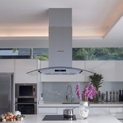Alternative view of FIREGAS Island Range Hood 36 inch 450 CFM with Chimney,Tempered Glass,4 LED Lights,3 Speed Fan,Touch Control,Permanent Filter,Charcoal Filter,Stainless Steel,Island Mount,Ceiling Mount
