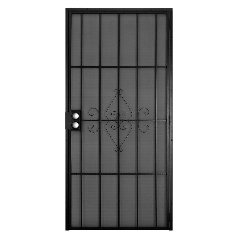 Unique Home Designs 36 in. x 80 in. SU Casa Black Surface Mount Outswing Steel Security Door with Expanded Metal Screen