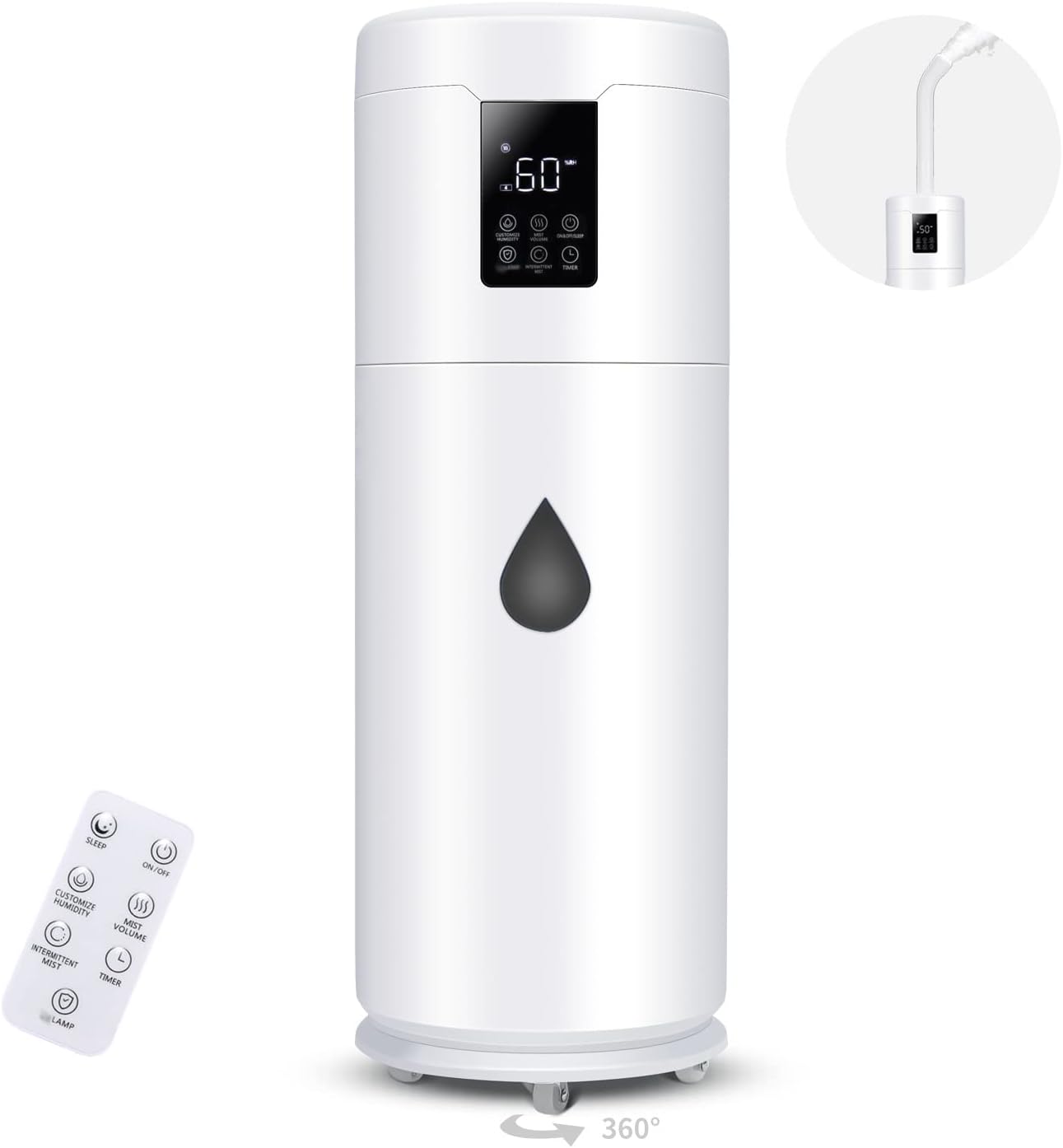 Tower Humidifiers for Large Room 1000 sq ft,Hiswelle 17L 4.49Gal Ultrasonic Cool Mist Topfill Humidifier with 360??Nozzle 4 Speed Humidistat Essential Oil Tray for Bedroom School Office Greenhouse