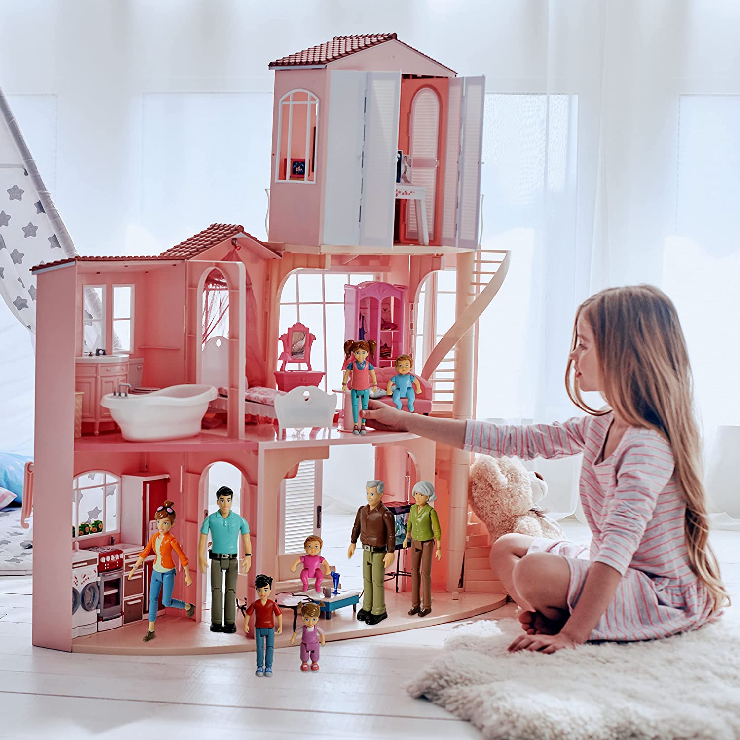 Sweet Li’l Family Dollhouse People Set of 9 Action Figure Set – Grandpa, Grandma, Mom, Dad, Sister, Brother, Toddler, Twin Boy & Girl - Image 5